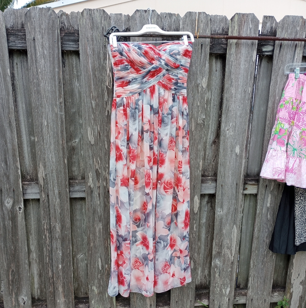 JS Boutique Floral Chiffon Strapless Maxi Dress 4